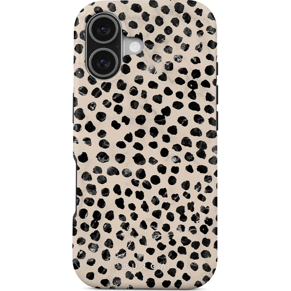 Handyhülle für iPhone 17, Burga Almond Latte Tough Magnetic, Beige mit schwarzen Punkten