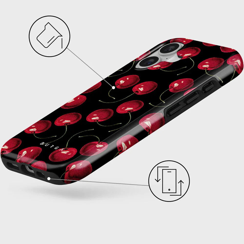 Handyhülle für iPhone 17, Burga Cherrybomb Tough Magnetic, Schwarz mit Kirschen - Image 3