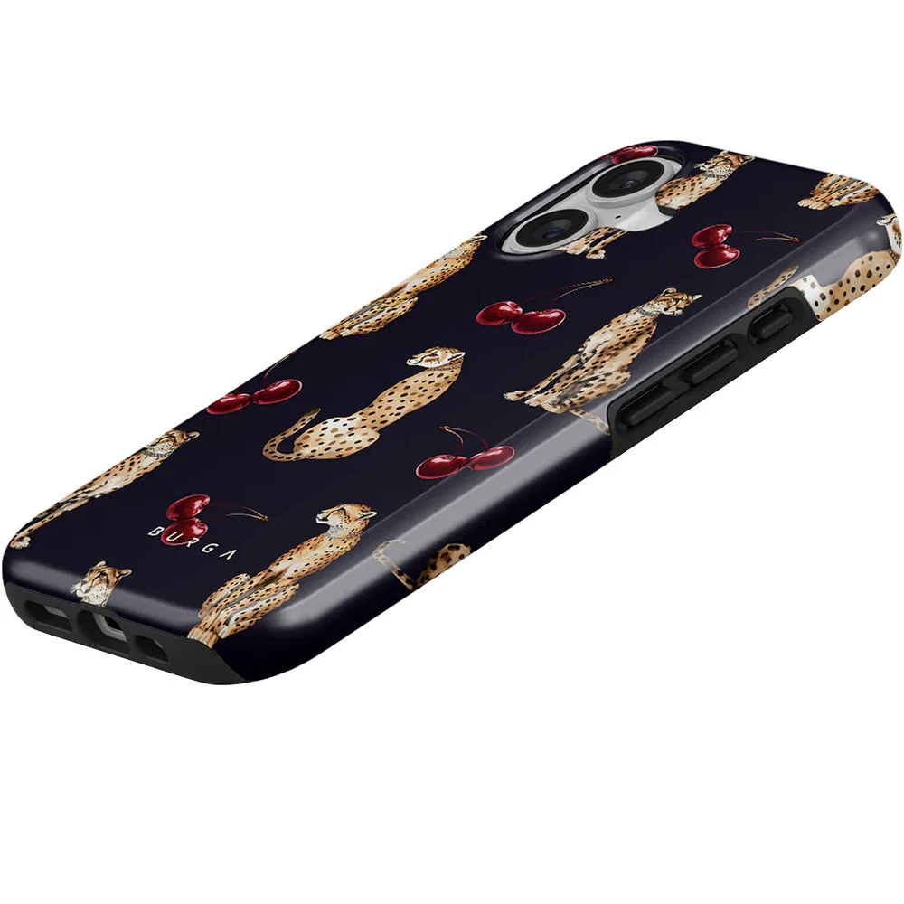 Handyhülle für iPhone 17, Burga Cougar Tough Magnetic, Dunkelblau mit Kirschen und Gepard - Image 6