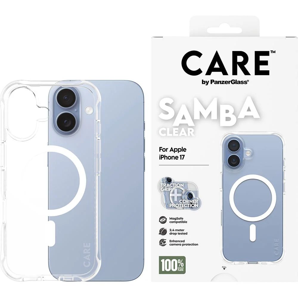 Handyhülle für iPhone 17, CARE by PanzerGlass Fashionable Samba MagSafe, Transparent und Weiß - Image 3