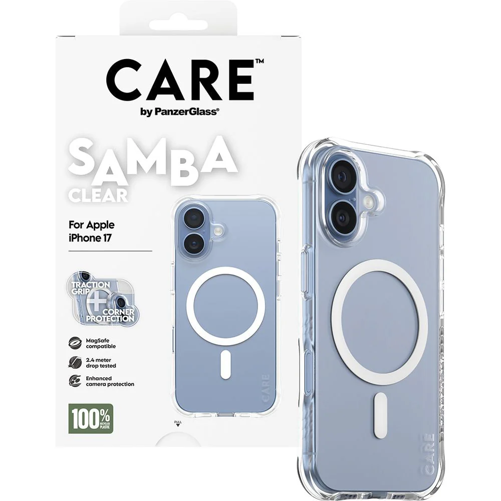 Handyhülle für iPhone 17, CARE by PanzerGlass Fashionable Samba MagSafe, Transparent und Weiß - Image 4