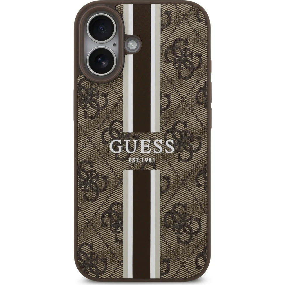 Handyhülle für iPhone 17, Guess Hardcase 4G Printed Stripes mit MagSafe, Braun - Image 3