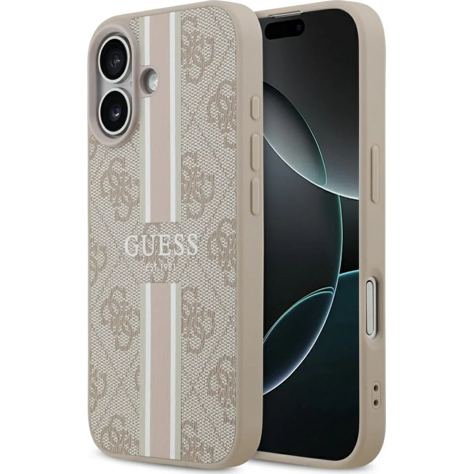 Handyhülle für iPhone 17, Guess Hardcase 4G Printed Stripes mit MagSafe, Rosa