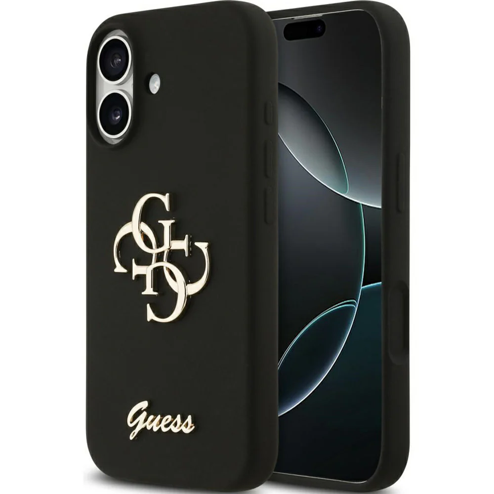 Handyhülle für iPhone 17, Guess Hardcase Silicone Big 4G Script, Schwarz