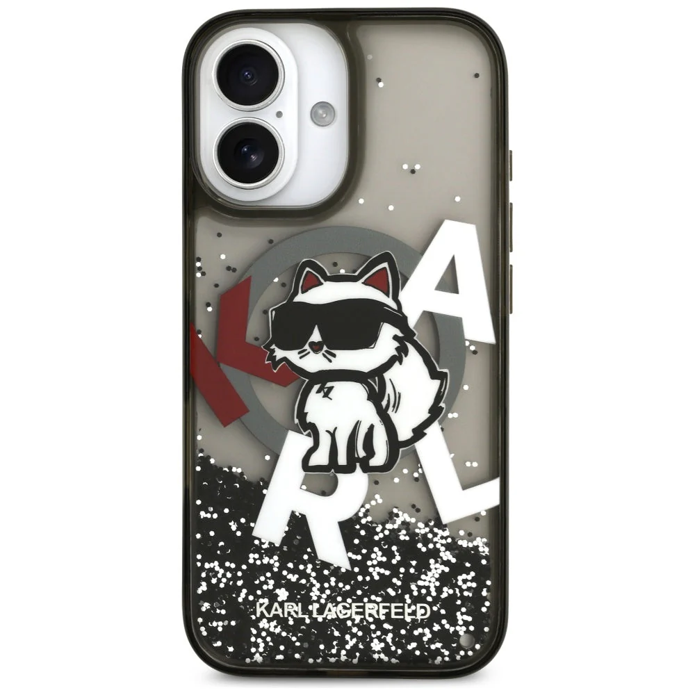 Handyhülle für iPhone 17, Karl Lagerfeld Liquid Glitter Choupette Logo mit MagSafe, Rauchig, gemustert mit Glitzer - Image 2
