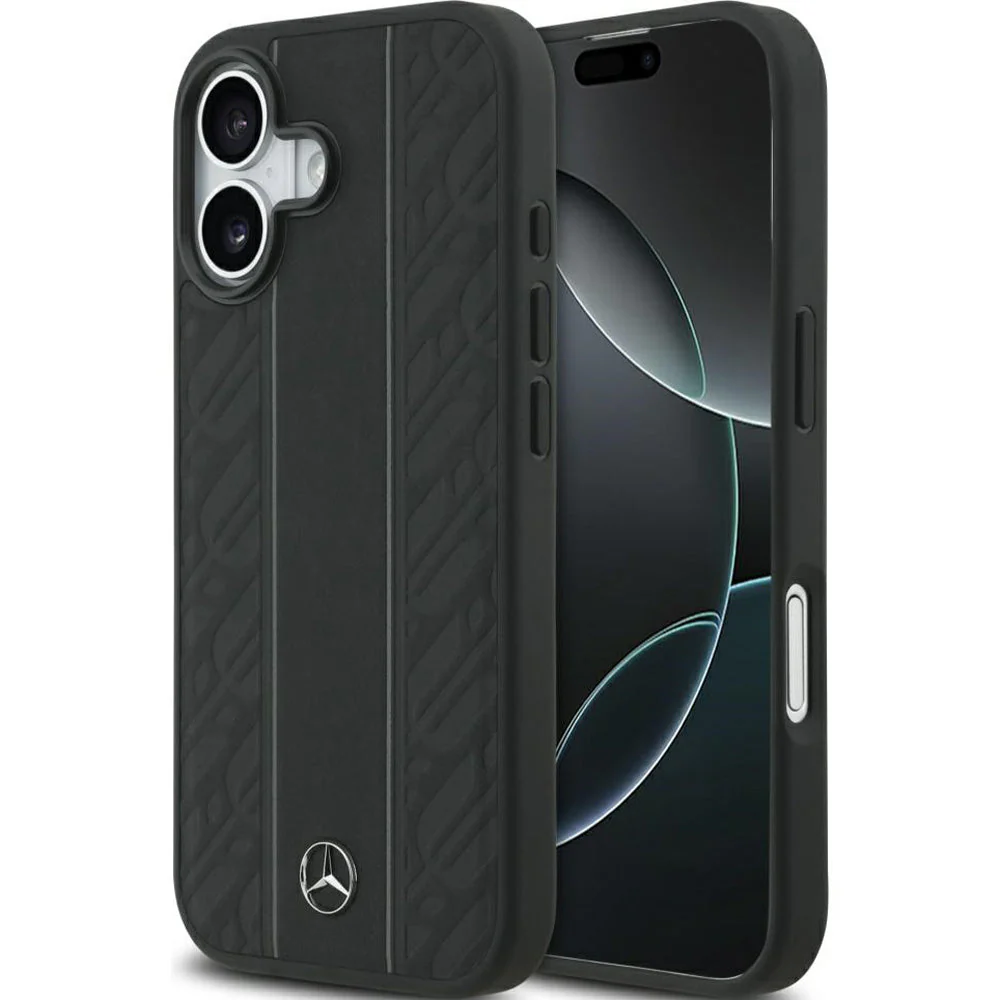 Handyhülle für iPhone 17, Mercedes-Benz Leather Laurel Leaves Stripes mit MagSafe, Schwarz