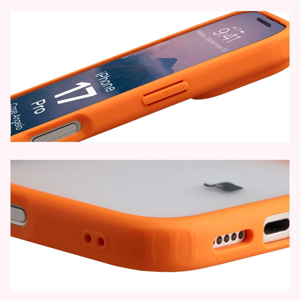 Handyhülle für iPhone 17 Pro, Bizon Case Angelo, Semitransparent mit orangefarbenem Rahmen - Image 4