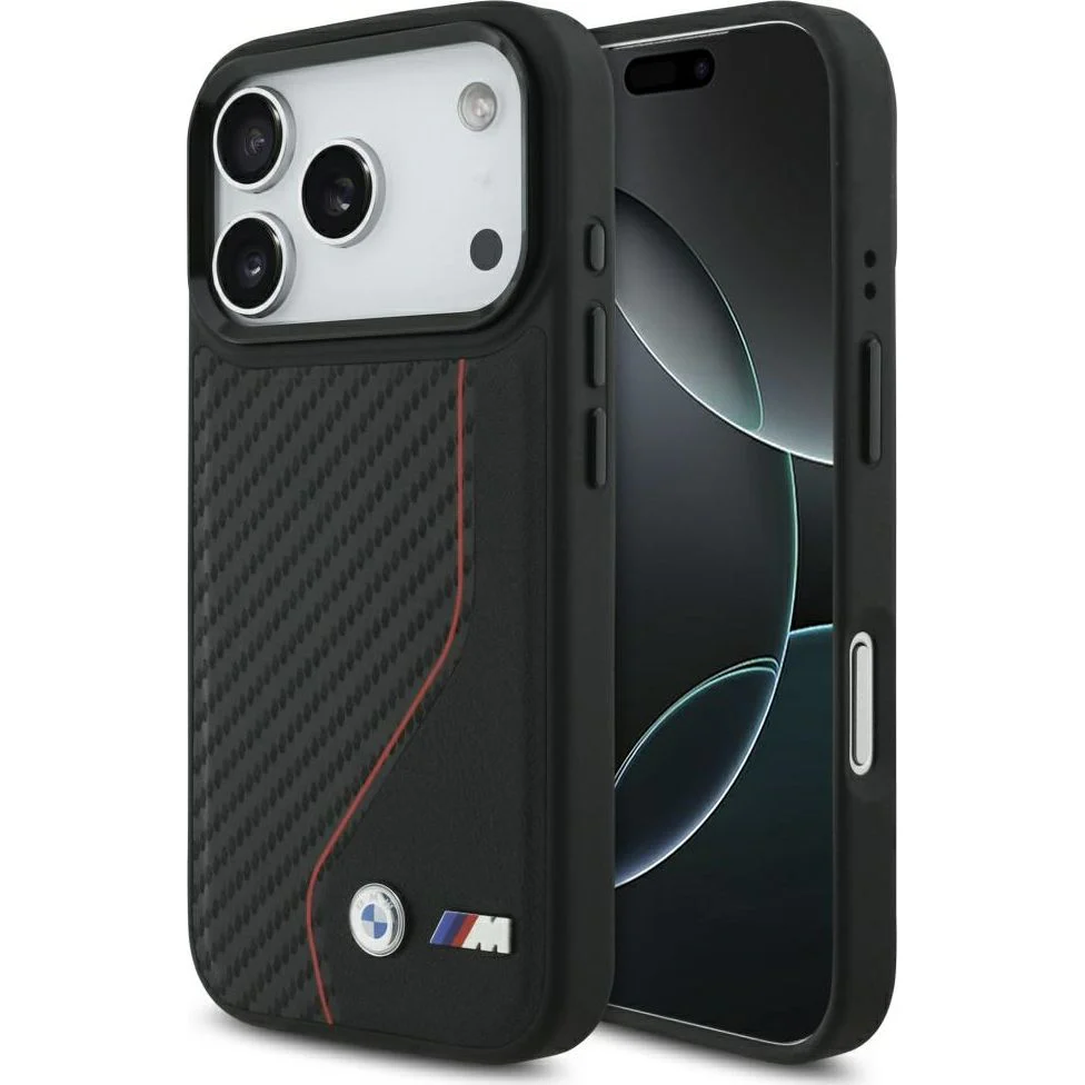 Handyhülle für iPhone 17 Pro, BMW M Carbon Line & Logo mit MagSafe, Schwarz mit roter Linie