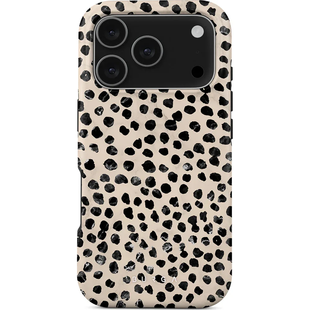 Handyhülle für iPhone 17 Pro, Burga Almond Latte Tough Magnetic, Beige mit schwarzen Punkten