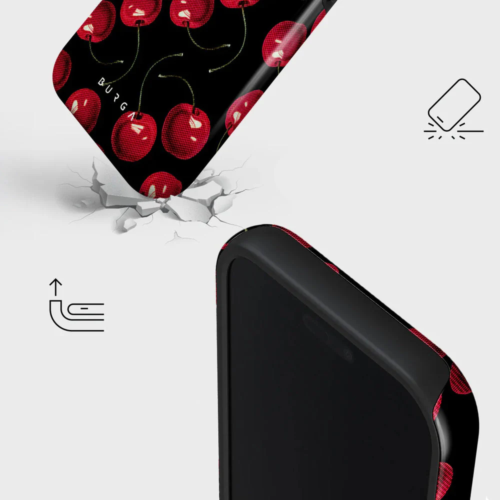 Handyhülle für iPhone 17 Pro, Burga Cherrybomb Tough Magnetic, Schwarz mit Kirschen - Image 3