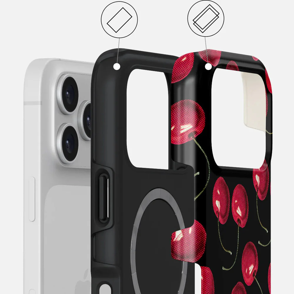 Handyhülle für iPhone 17 Pro, Burga Cherrybomb Tough Magnetic, Schwarz mit Kirschen - Image 4