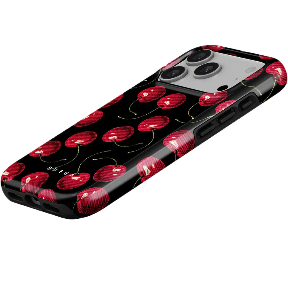 Handyhülle für iPhone 17 Pro, Burga Cherrybomb Tough Magnetic, Schwarz mit Kirschen - Image 5