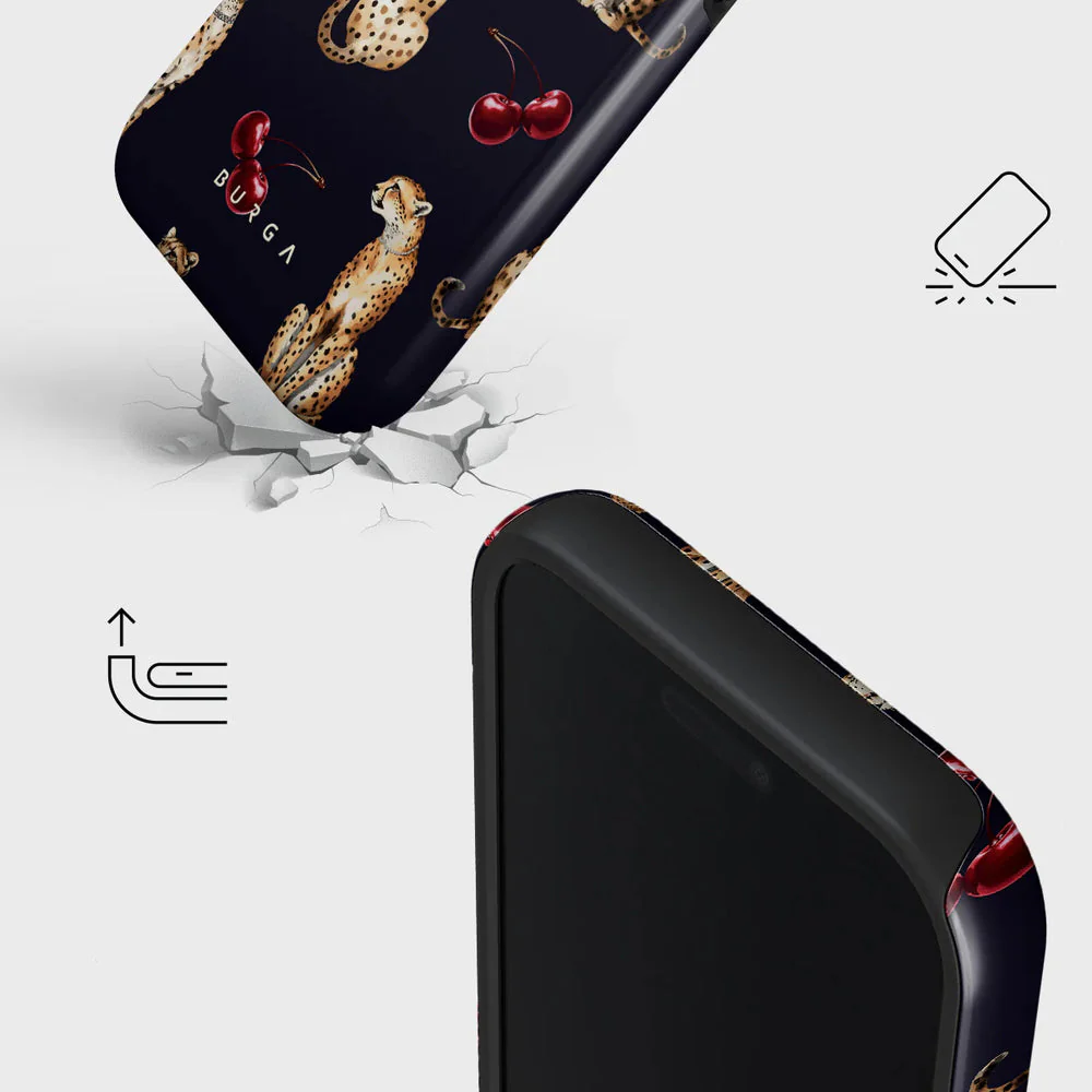 Handyhülle für iPhone 17 Pro, Burga Cougar Tough Magnetic, Dunkelblau mit Kirschen und Gepard - Image 4