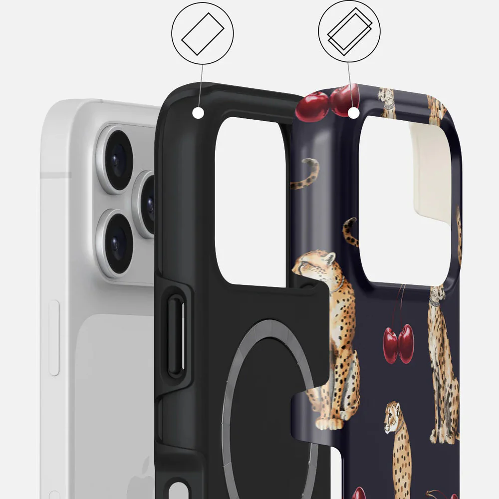 Handyhülle für iPhone 17 Pro, Burga Cougar Tough Magnetic, Dunkelblau mit Kirschen und Gepard - Image 6