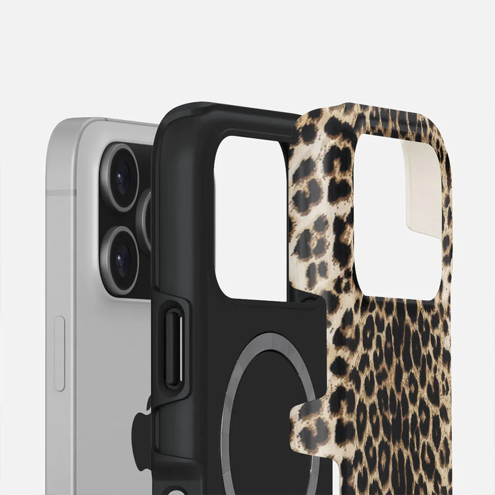 Handyhülle für iPhone 17 Pro, Burga Player Tough Magnetic, Braun mit Leopardenmuster - Image 3