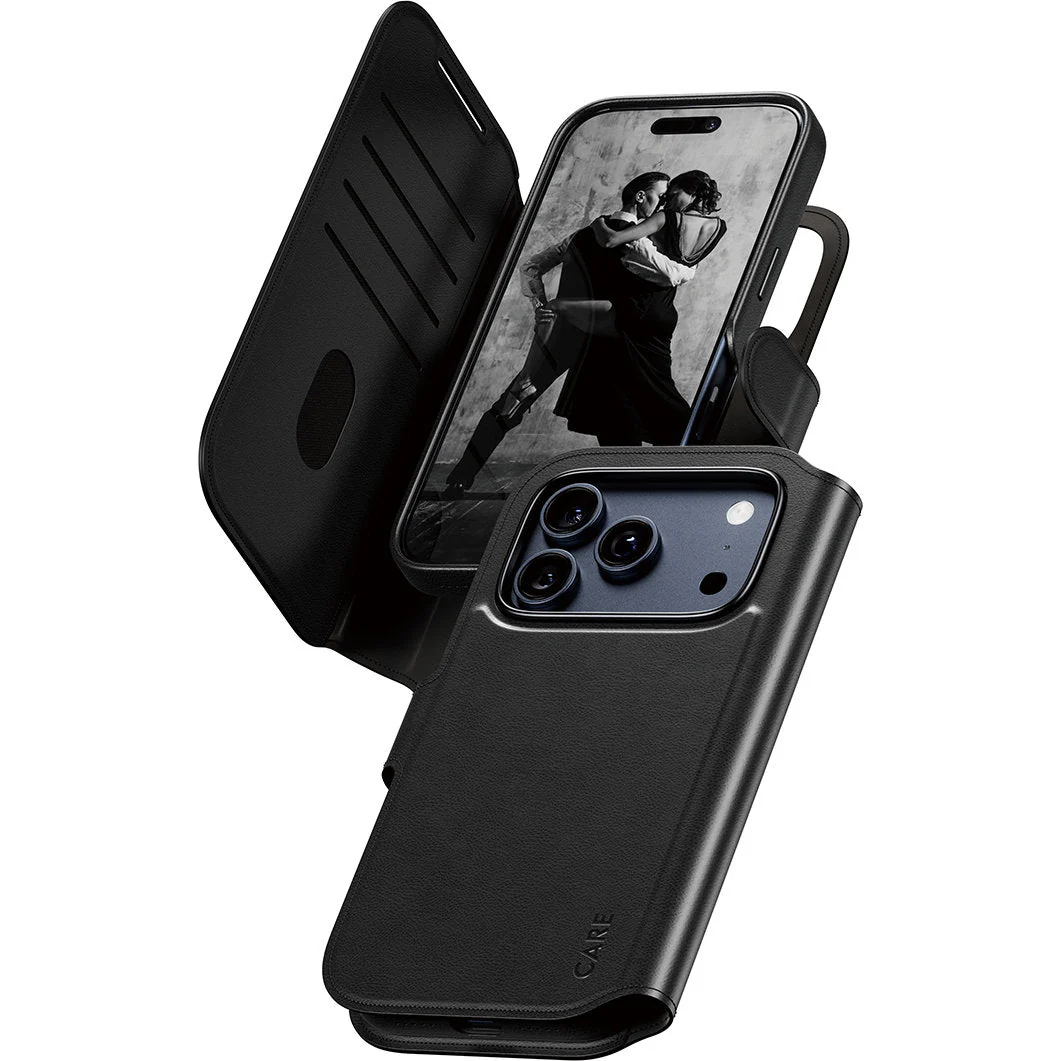 Handyhülle für iPhone 17 Pro, CARE by PanzerGlass Feature Tango 2in1 Wallet Magnetic, Schwarz