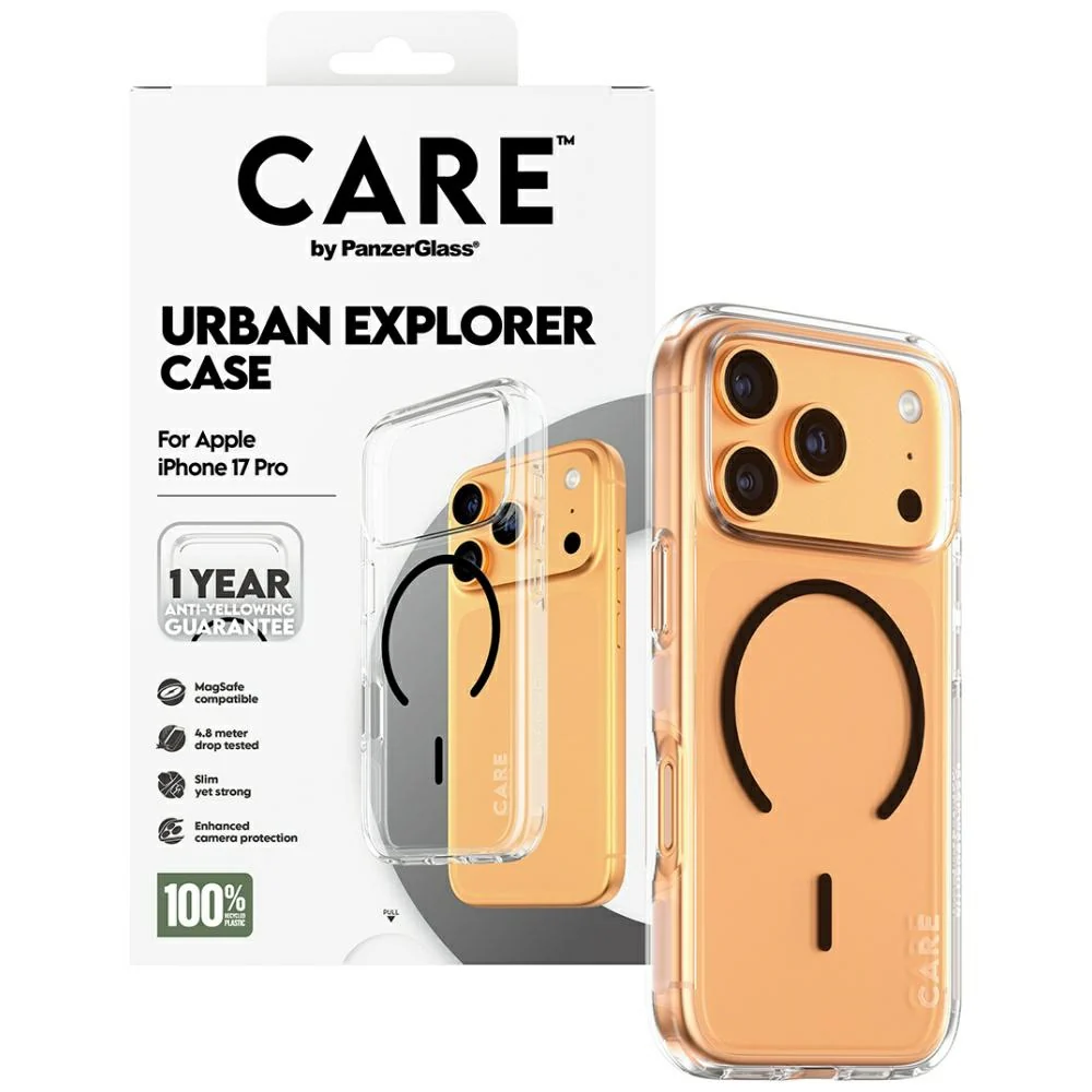Handyhülle für iPhone 17 Pro, CARE by PanzerGlass Flagship Urban Explorer mit MagSafe, Transparent und Schwarz - Image 4