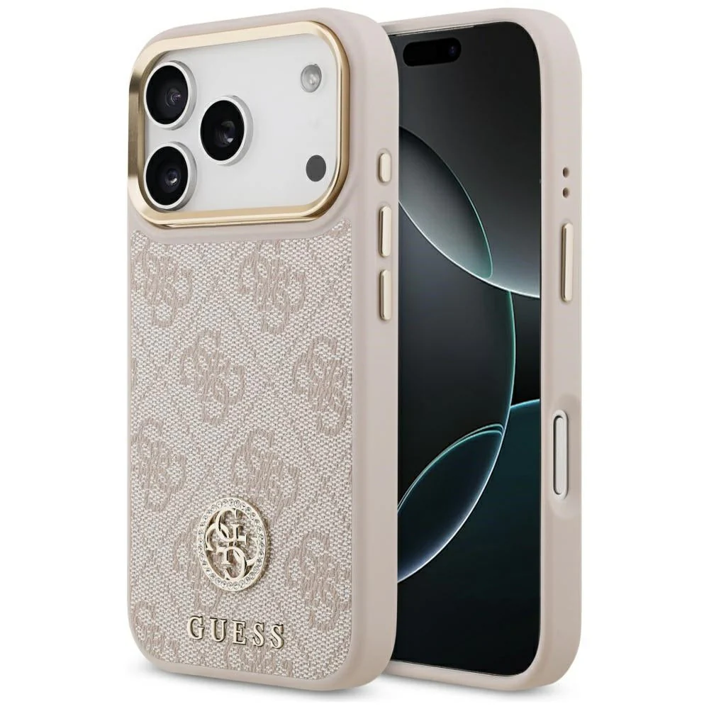 Handyhülle für iPhone 17 Pro, Guess 4G Strass Logo. mit MagSafe, Rosa