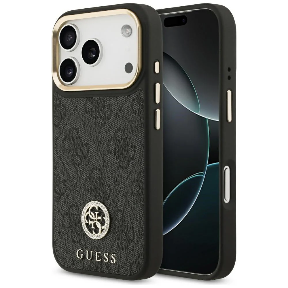 Handyhülle für iPhone 17 Pro, Guess 4G Strass Logo. mit MagSafe, Schwarz