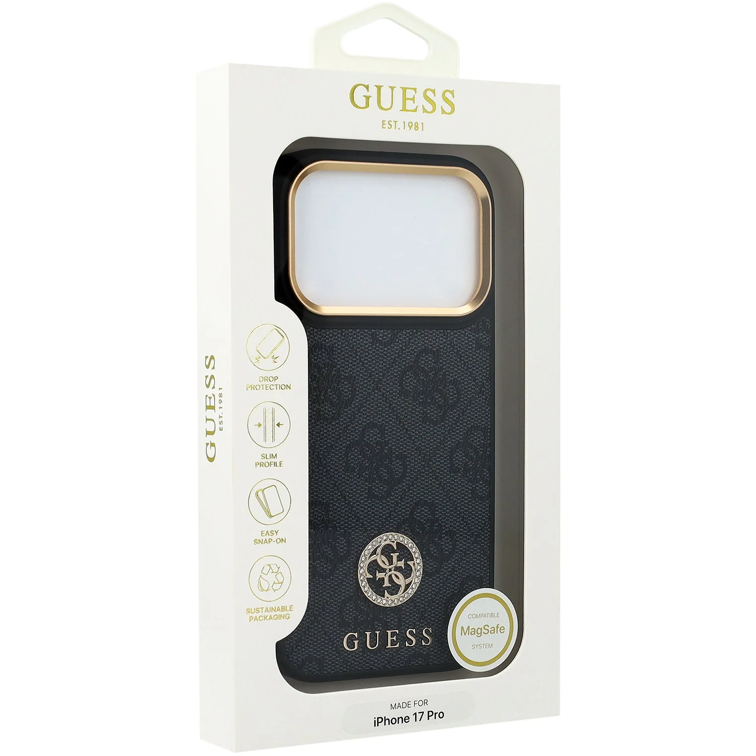 Handyhülle für iPhone 17 Pro, Guess 4G Strass Logo. mit MagSafe, Schwarz - Image 8