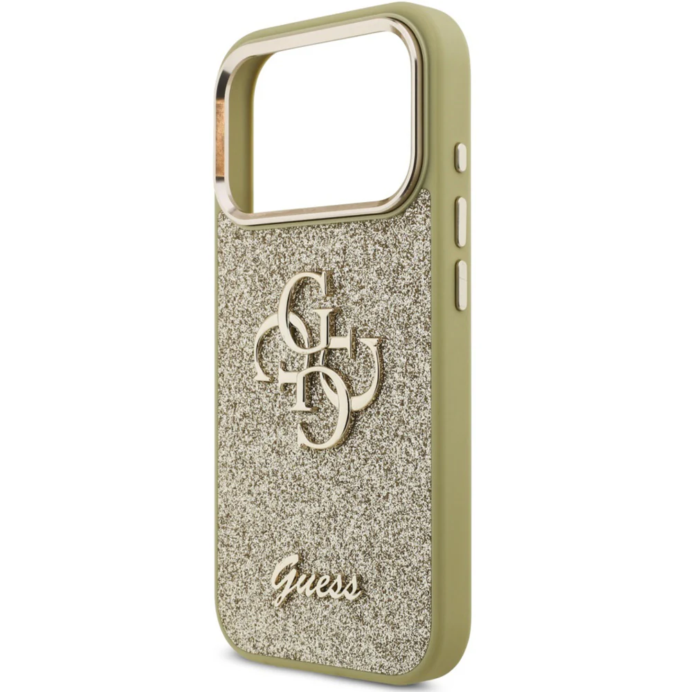 Handyhülle für iPhone 17 Pro, Guess Fixed Glitter Big 4G Metal Frame, Gold-Glitter - Image 6