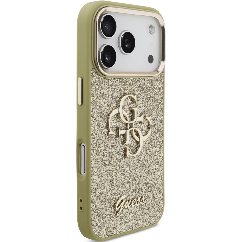 Handyhülle für iPhone 17 Pro, Guess Fixed Glitter Big 4G Metal Frame, Gold-Glitter - Image 8