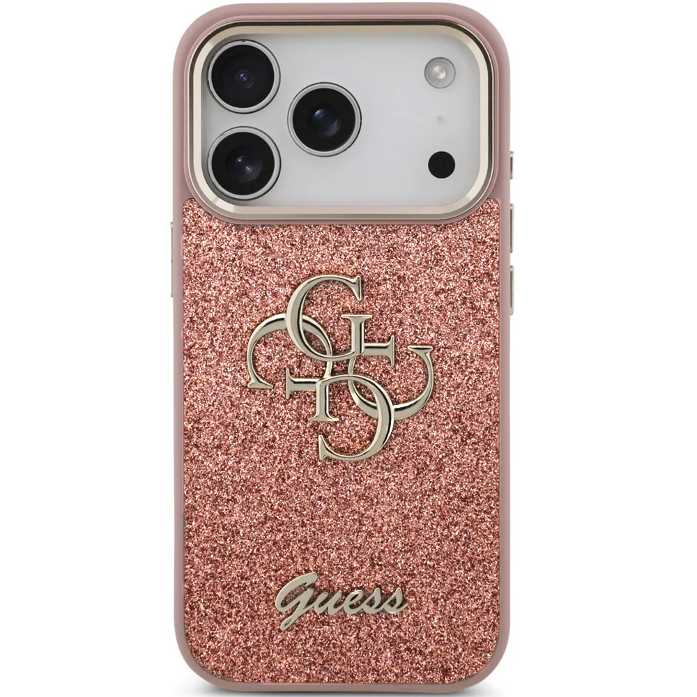 Handyhülle für iPhone 17 Pro, Guess Fixed Glitter Big 4G Metal Frame, Rosa-Glitter - Image 4