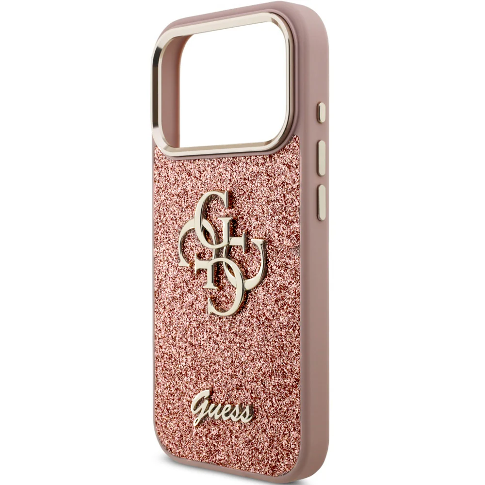Handyhülle für iPhone 17 Pro, Guess Fixed Glitter Big 4G Metal Frame, Rosa-Glitter - Image 6