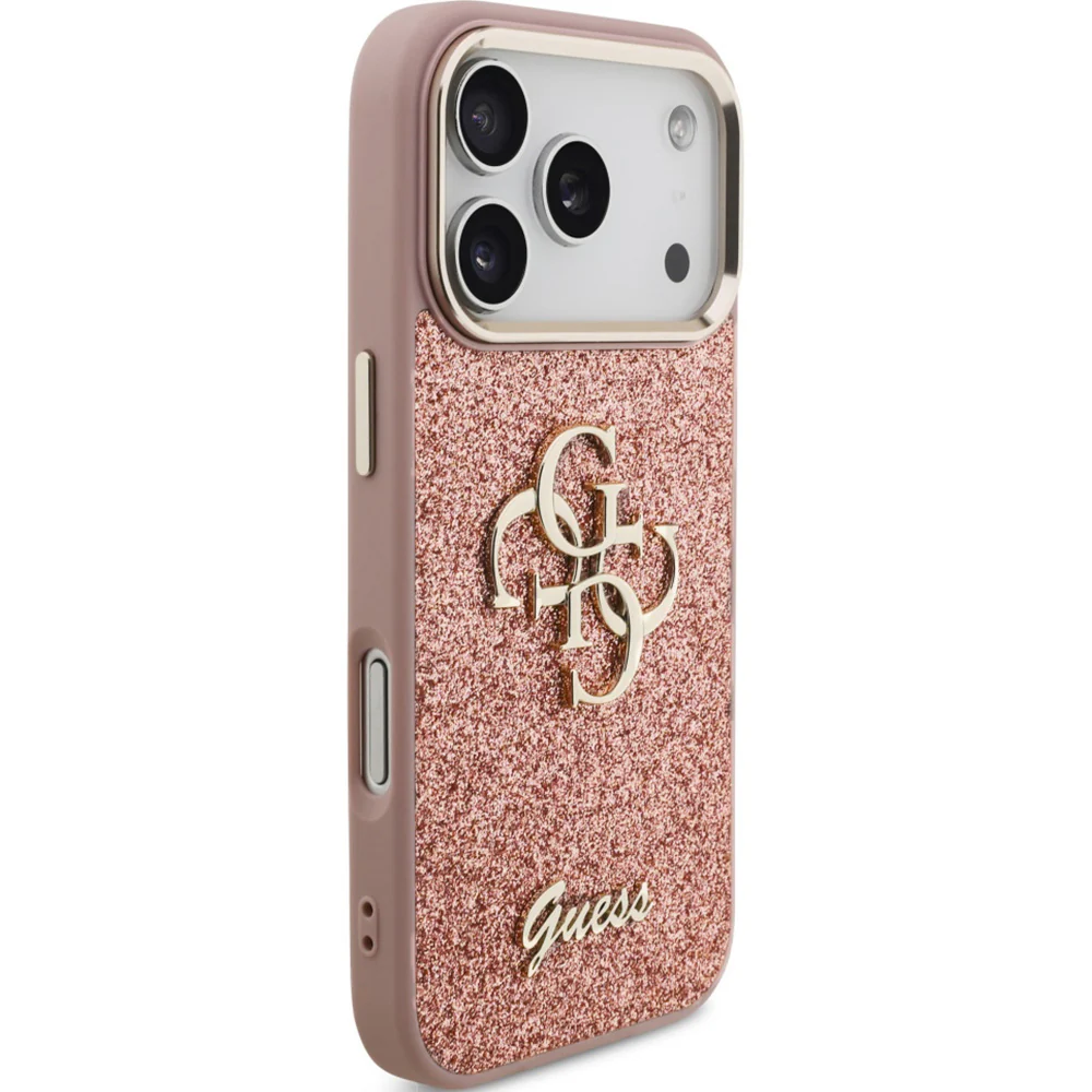 Handyhülle für iPhone 17 Pro, Guess Fixed Glitter Big 4G Metal Frame, Rosa-Glitter - Image 8