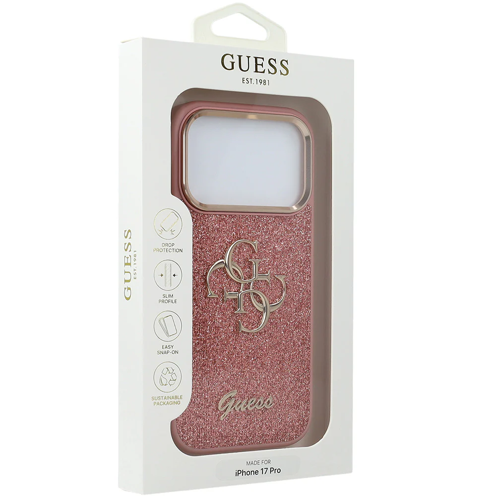 Handyhülle für iPhone 17 Pro, Guess Fixed Glitter Big 4G Metal Frame, Rosa-Glitter - Image 9