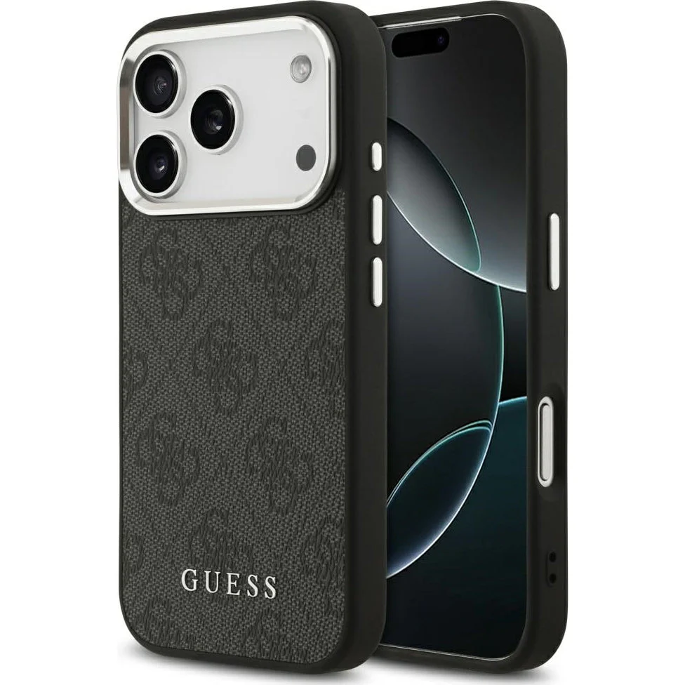 Handyhülle für iPhone 17 Pro, Guess Hardcase 4G Classic Logo MagSafe, Schwarz