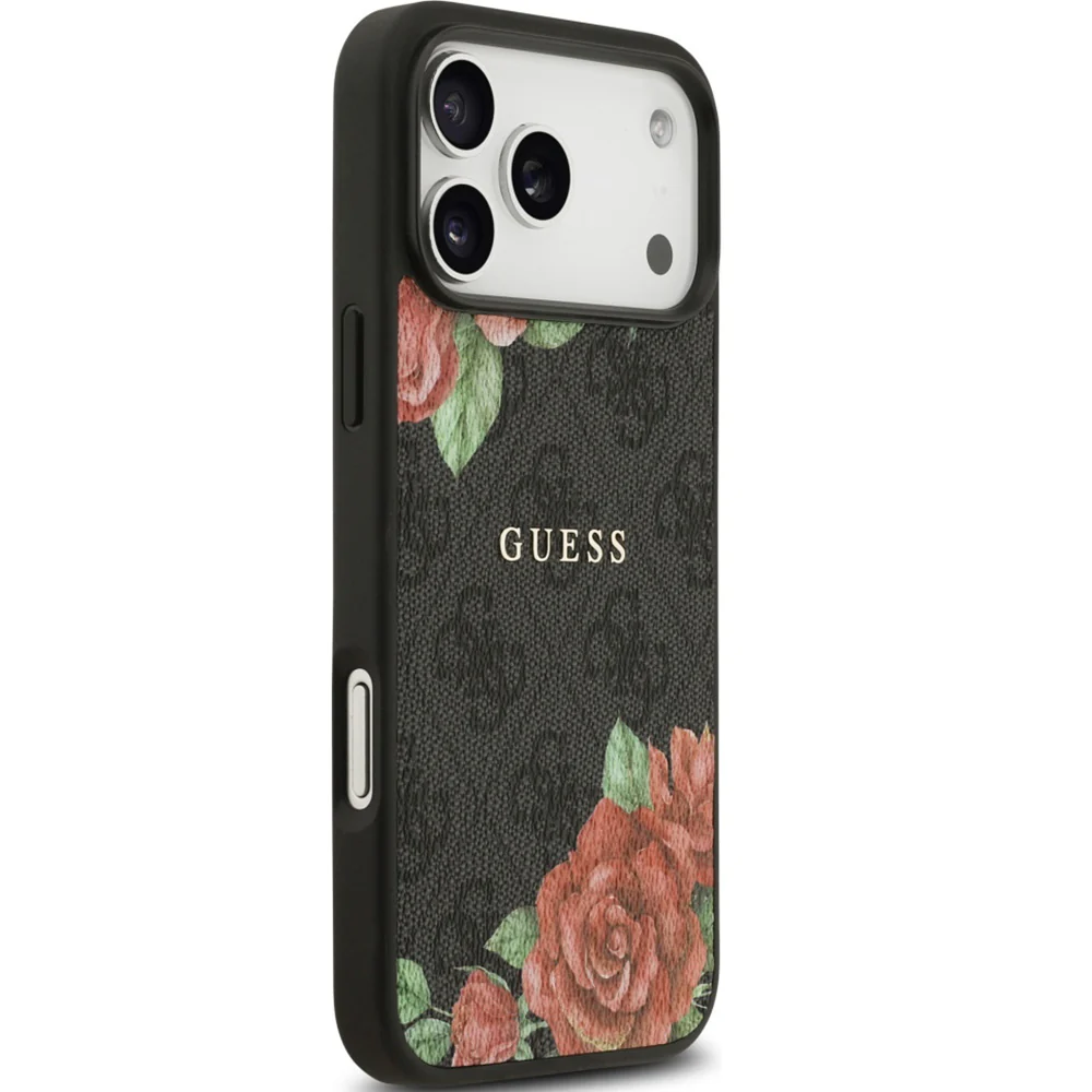 Handyhülle für iPhone 17 Pro, Guess Hardcase 4G Flowers Print mit MagSafe, Schwarz mit floralem Muster - Image 5