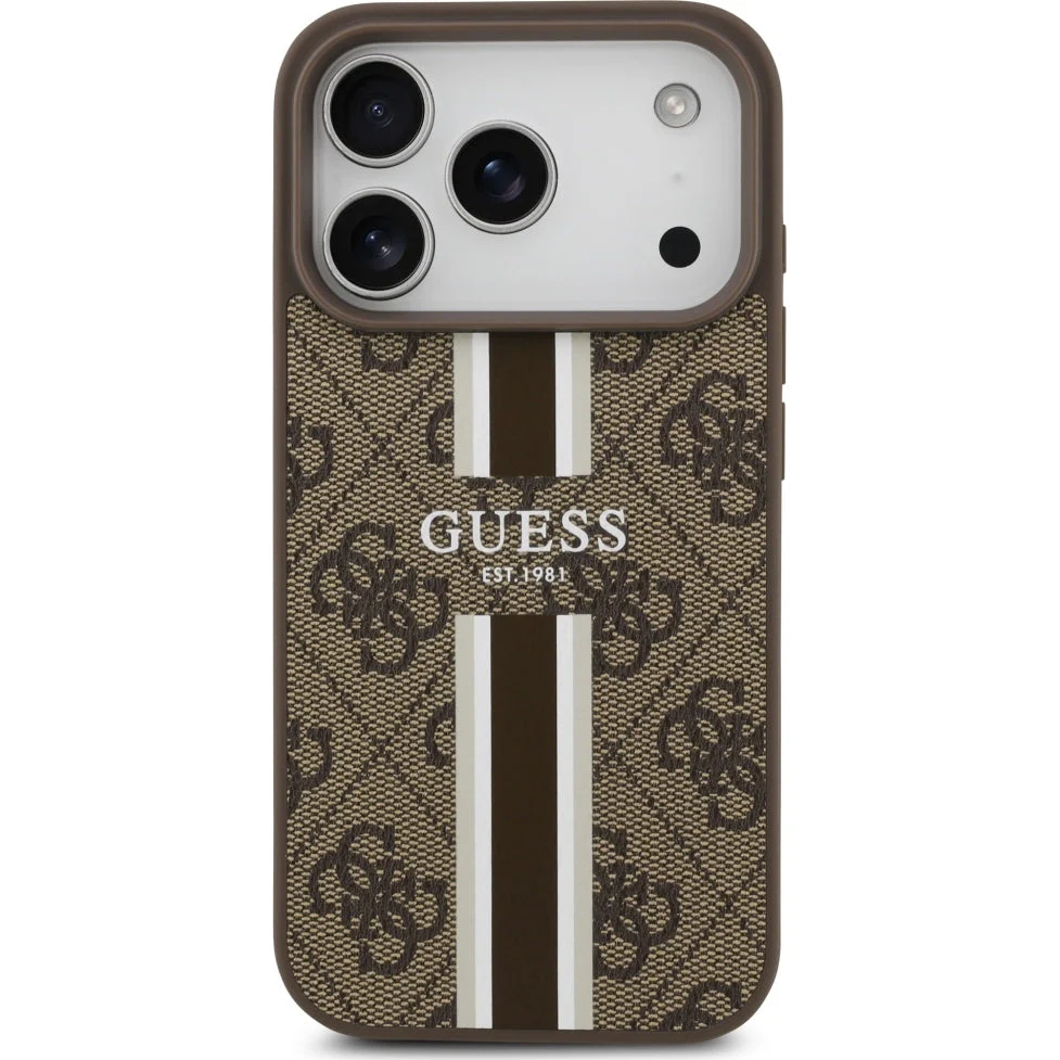 Handyhülle für iPhone 17 Pro, Guess Hardcase 4G Printed Stripes mit MagSafe, Braun - Image 3