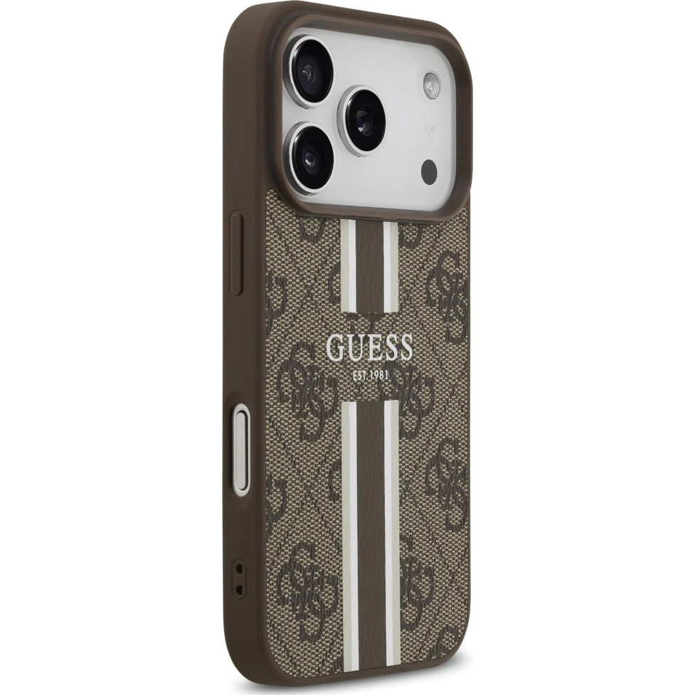 Handyhülle für iPhone 17 Pro, Guess Hardcase 4G Printed Stripes mit MagSafe, Braun - Image 4