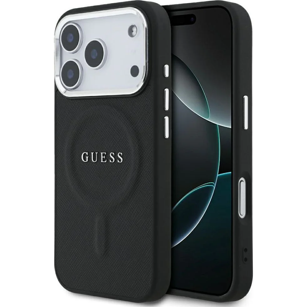 Handyhülle für iPhone 17 Pro, Guess Hardcase Classic Logo mit MagSafe, Schwarz