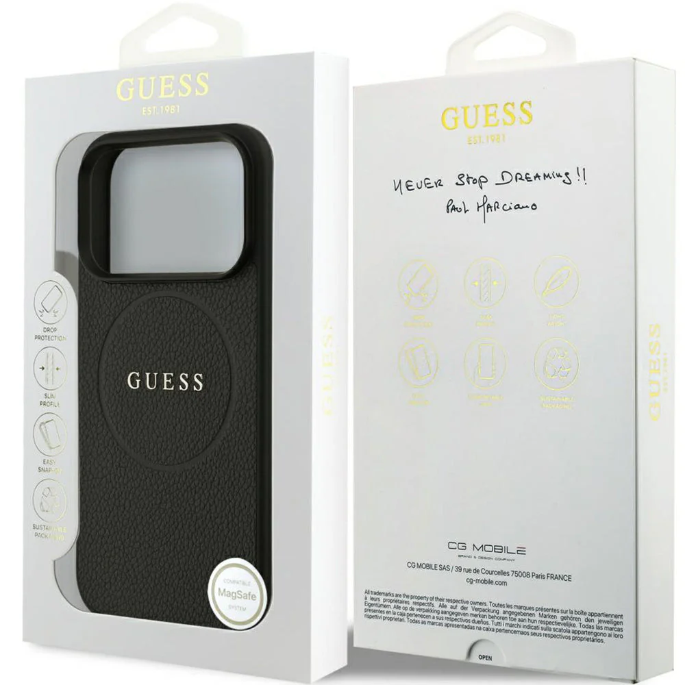 Handyhülle für iPhone 17 Pro, Guess Hardcase Grained Ring mit MagSafe, Schwarz - Image 2