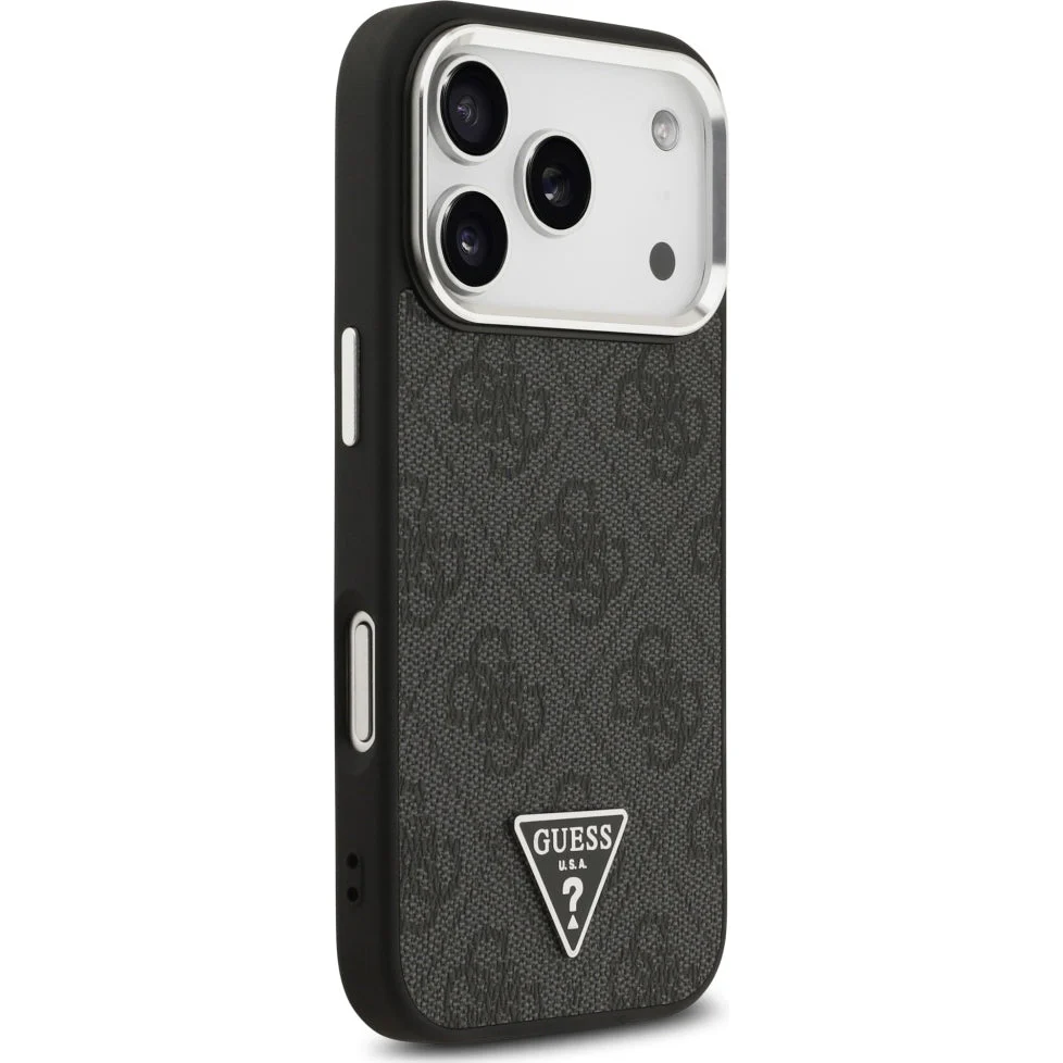 Handyhülle für iPhone 17 Pro, Guess HardCase Leather 4G Triangle Strass, Schwarz - Image 4