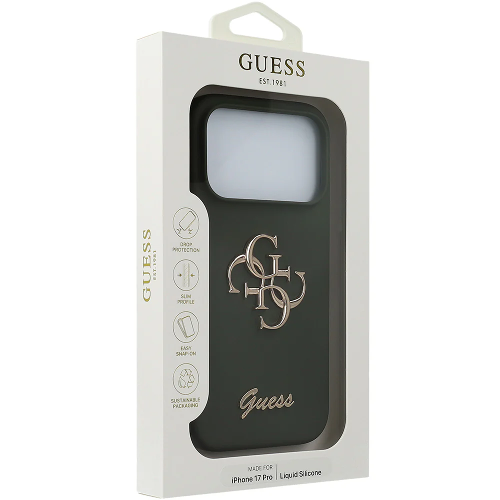 Handyhülle für iPhone 17 Pro, Guess Hardcase Silicone Big 4G Script, Dunkelgrün - Image 9