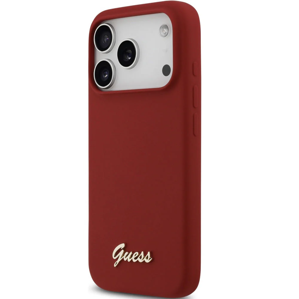Handyhülle für iPhone 17 Pro, Guess Hardcase Silicone Script Metal Logo mit MagSafe, Rot - Image 3