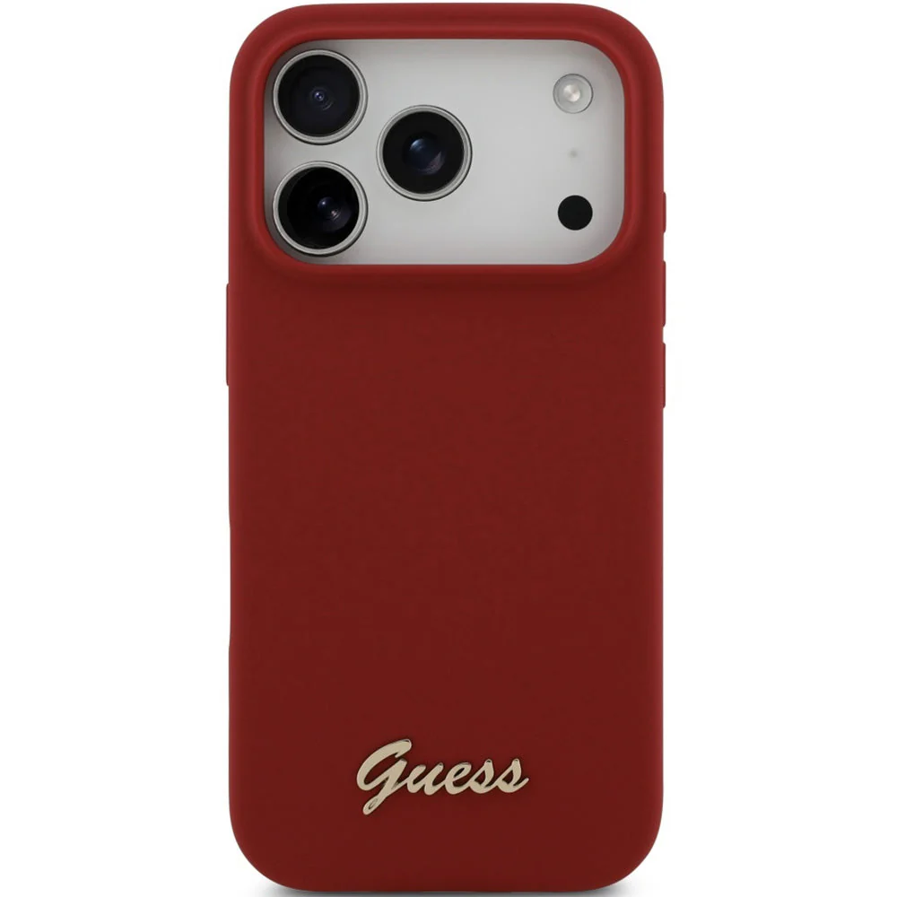Handyhülle für iPhone 17 Pro, Guess Hardcase Silicone Script Metal Logo mit MagSafe, Rot - Image 4
