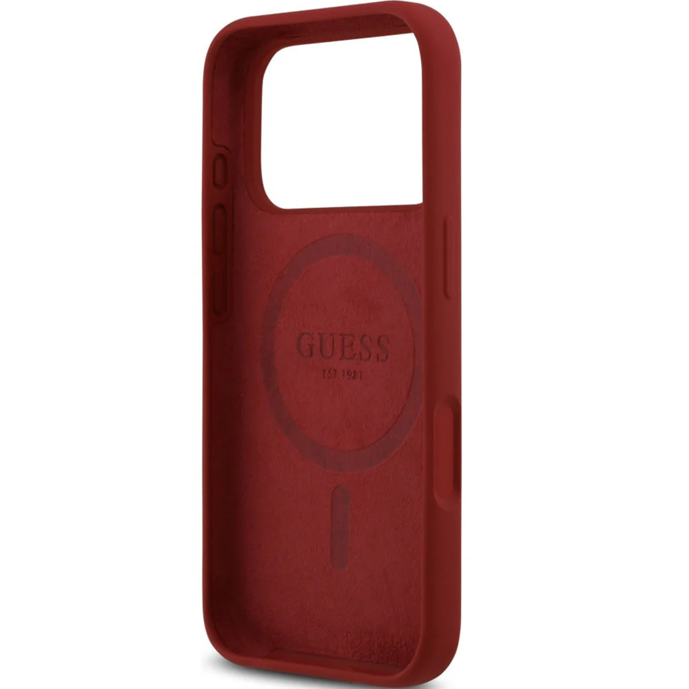 Handyhülle für iPhone 17 Pro, Guess Hardcase Silicone Script Metal Logo mit MagSafe, Rot - Image 7