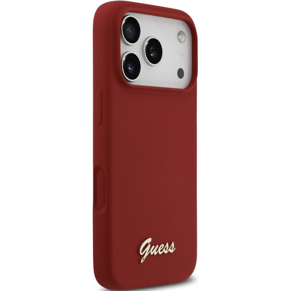 Handyhülle für iPhone 17 Pro, Guess Hardcase Silicone Script Metal Logo mit MagSafe, Rot - Image 8