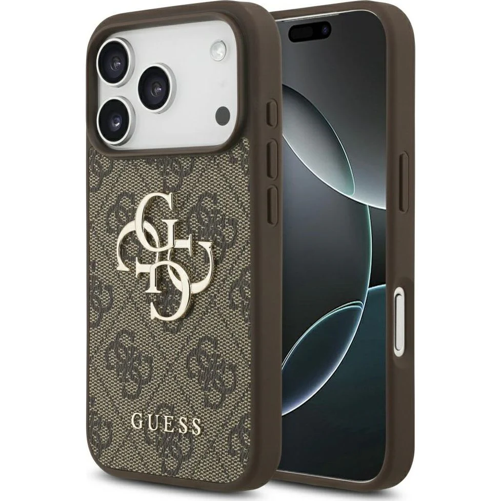 Handyhülle für iPhone 17 Pro, Guess Hardcase 4G Big Metal Logo, Braun