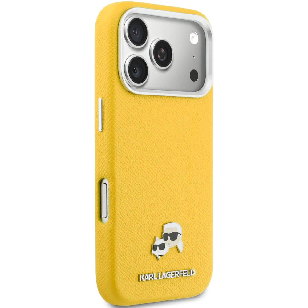 Handyhülle für iPhone 17 Pro, Karl Lagerfeld HardCase Karl and Choupette Head Pin Saffiano mit MagSafe, Gelb - Image 5
