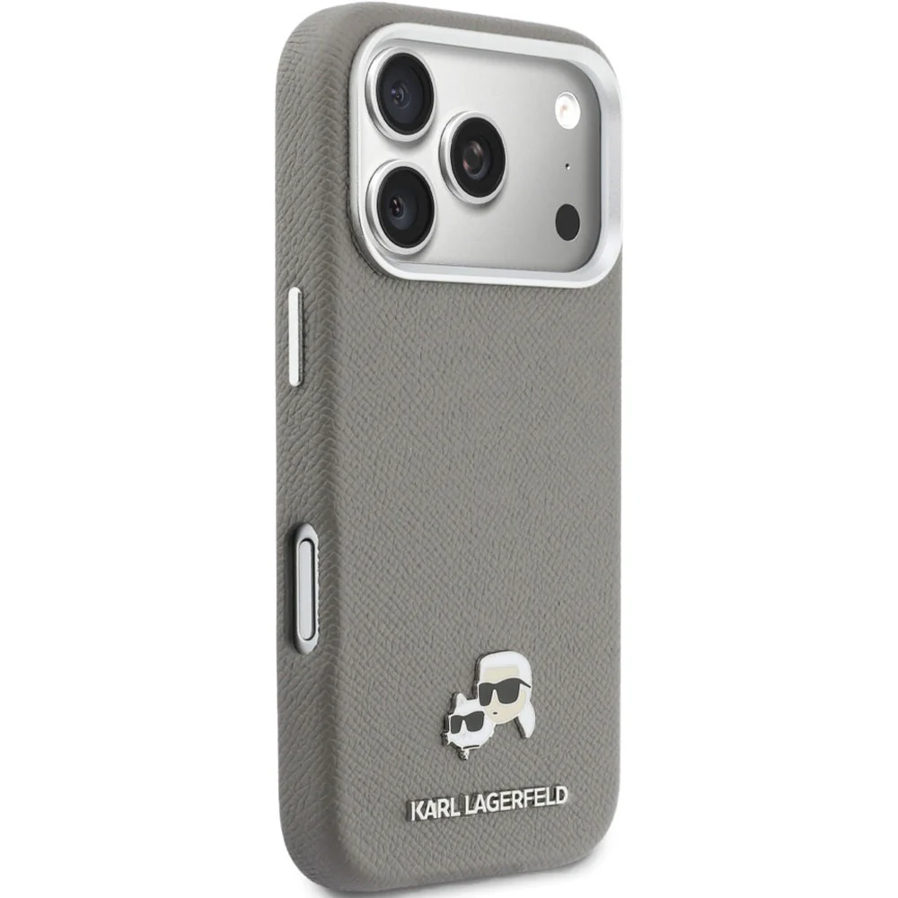 Handyhülle für iPhone 17 Pro, Karl Lagerfeld HardCase Karl and Choupette Head Pin Saffiano mit MagSafe, Grau - Image 5