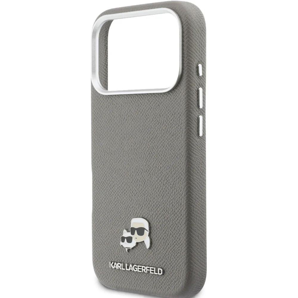 Handyhülle für iPhone 17 Pro, Karl Lagerfeld HardCase Karl and Choupette Head Pin Saffiano mit MagSafe, Grau - Image 7