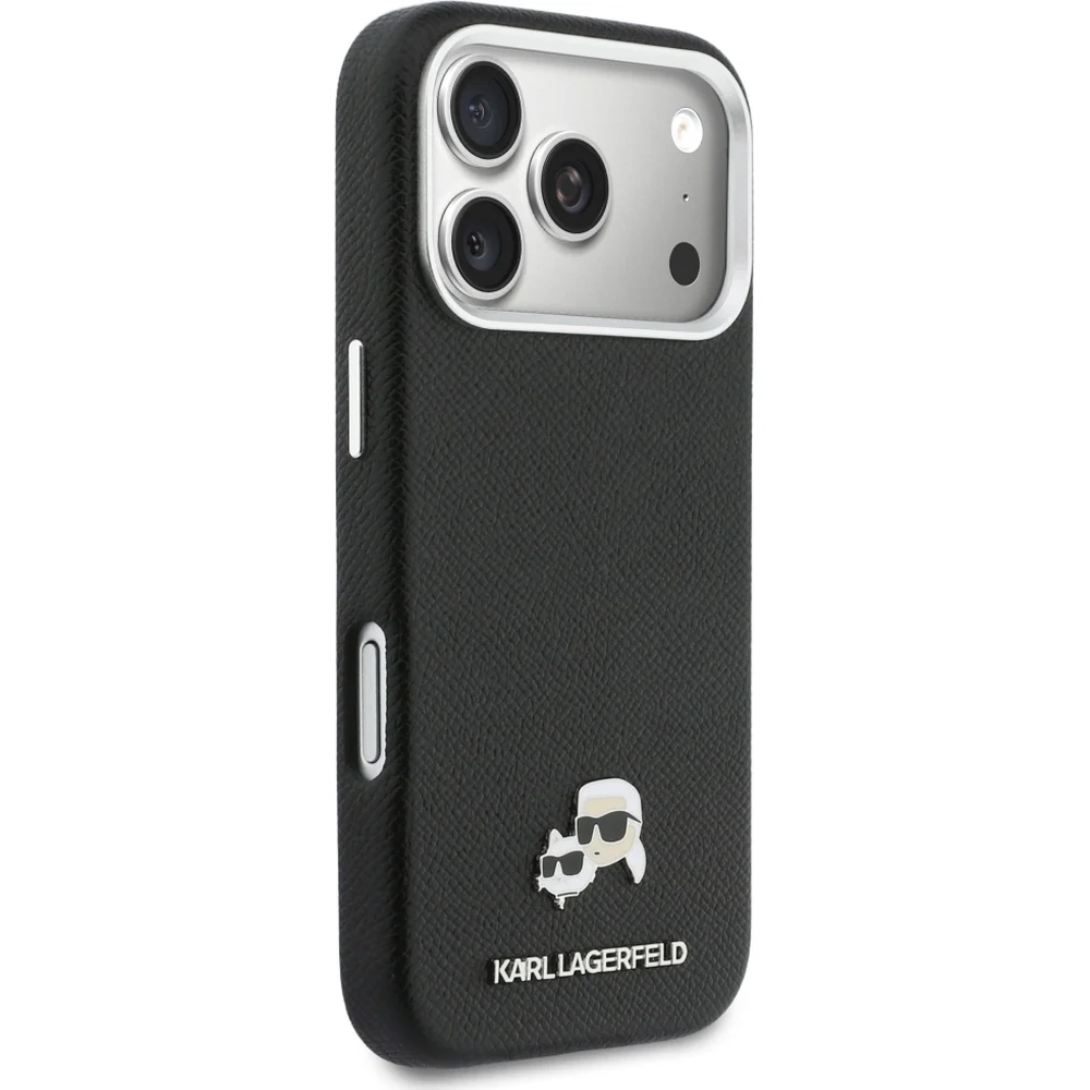 Handyhülle für iPhone 17 Pro, Karl Lagerfeld HardCase Karl and Choupette Head Pin Saffiano, Schwarz - Image 4