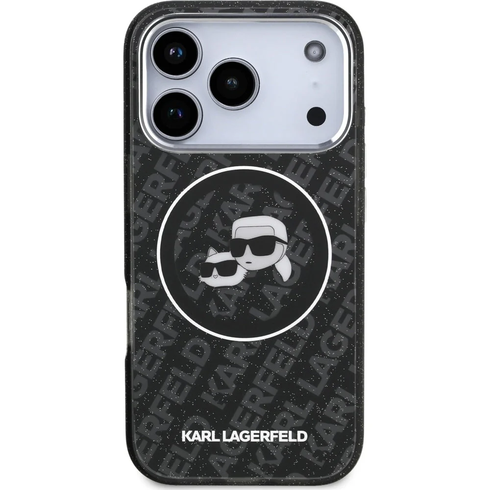 Handyhülle für iPhone 17 Pro, Karl Lagerfeld IML Glitter K and C Heads mit MagSafe, Schwarz - Image 3