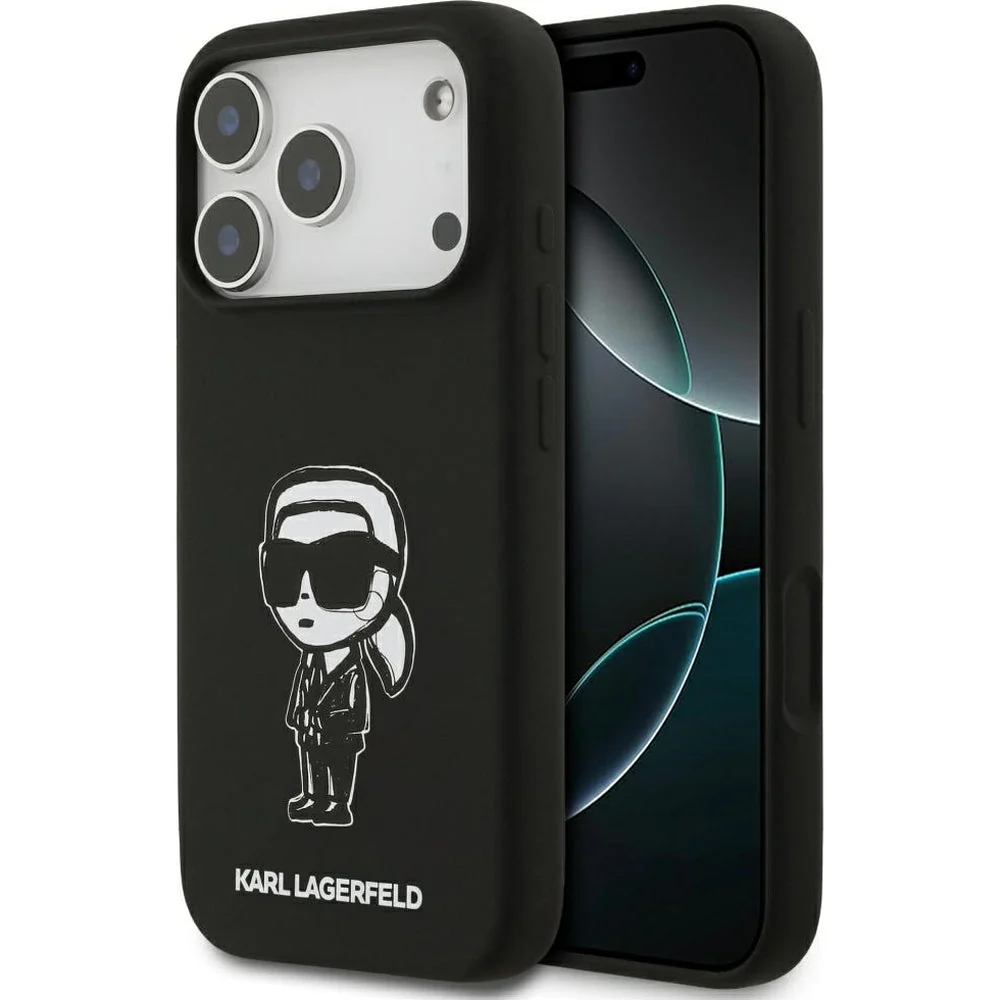Handyhülle für iPhone 17 Pro, Karl Lagerfeld Silicone KL Sketch Logo mit MagSafe, Schwarz