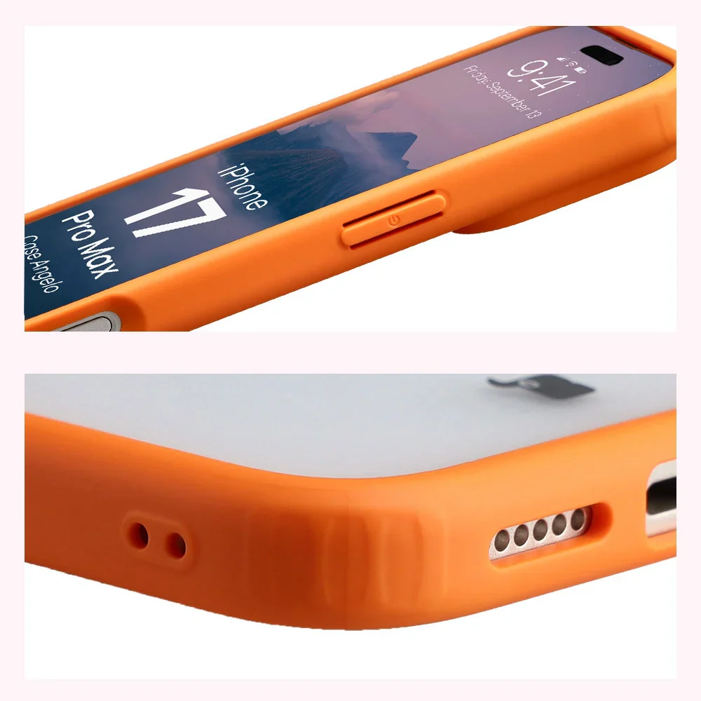 Handyhülle für iPhone 17 Pro Max, Bizon Case Angelo, Semitransparent mit orangefarbenem Rahmen - Image 4
